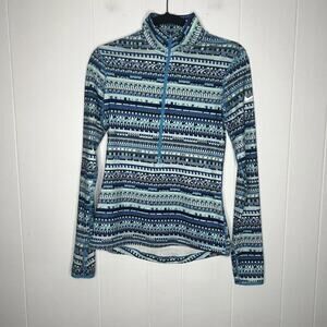 Nike Pro Womens Geometric Print Athletic Jacket 1/2 Zip Bkue Size Small